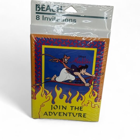 vintage 90s 1990s retro aesthetic Disney Aladdin party invitation cards - Picture 1 of 4